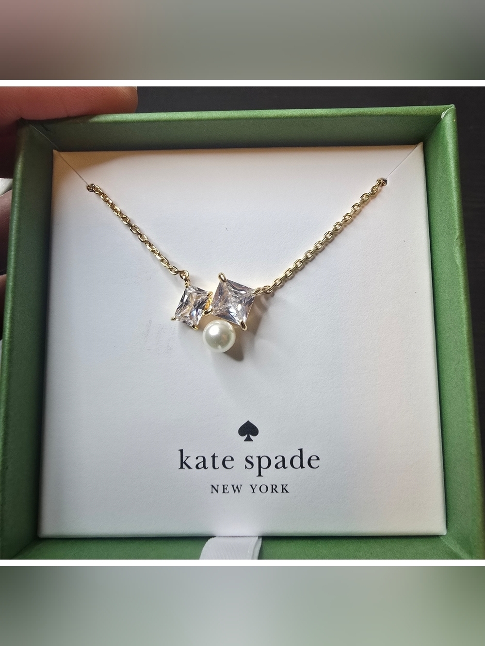 NWT Kate Spade Victoria Pendant Necklace Gold Tone Crystal Faux Pearl Necklace